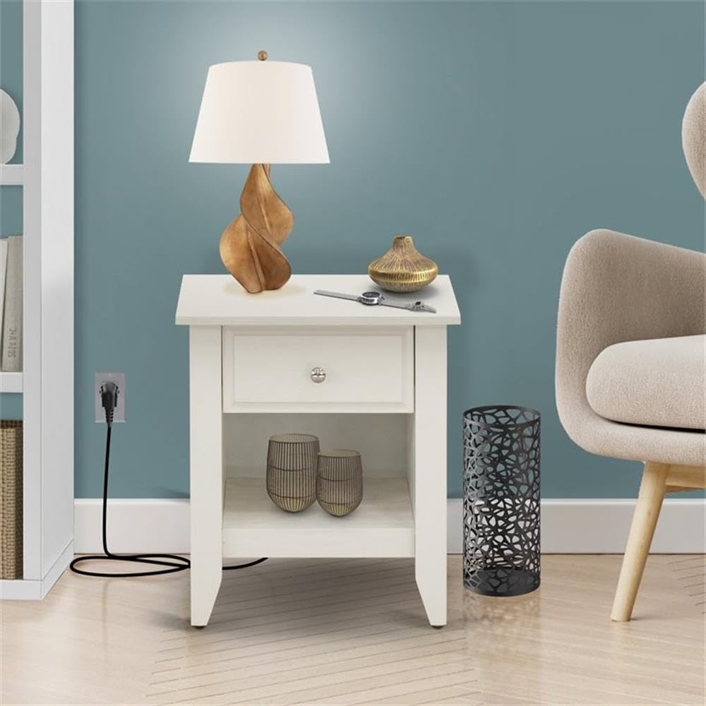 East West Furniture GA-0C-ET Gallatin Night Stand - Rectangle End Table with a Drawer for Bedroom, 18x21 Inch Inch, Wirebrushed Buttercream